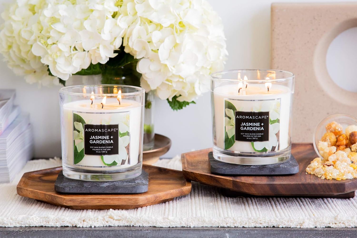 Aromascape 3 Wick Scented Jar Candle Jasmine Gardenia 2 Pack