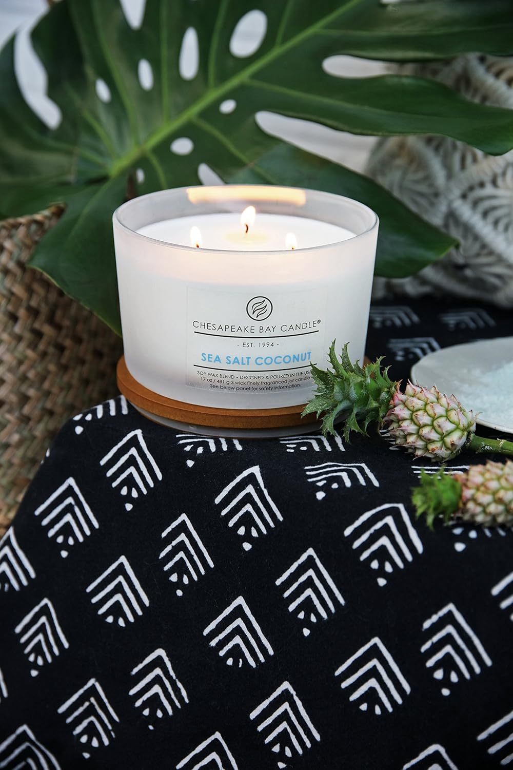 Candle 3 Wick Scented Candle Sea Salt Coconut Coffee Table Jar