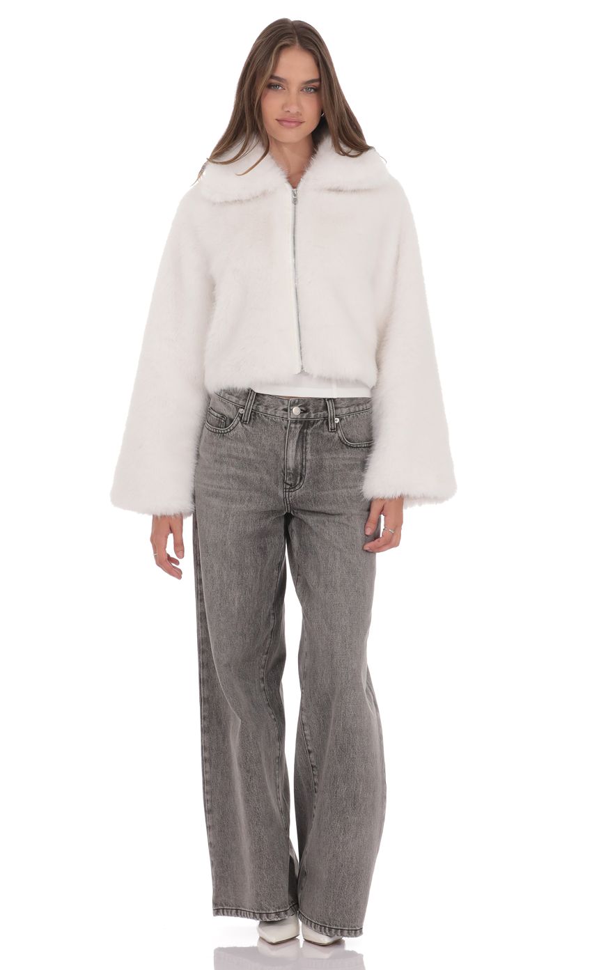 Faux Fur Cropped Jacket in White