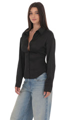 Satin Button Up Shirt in Black