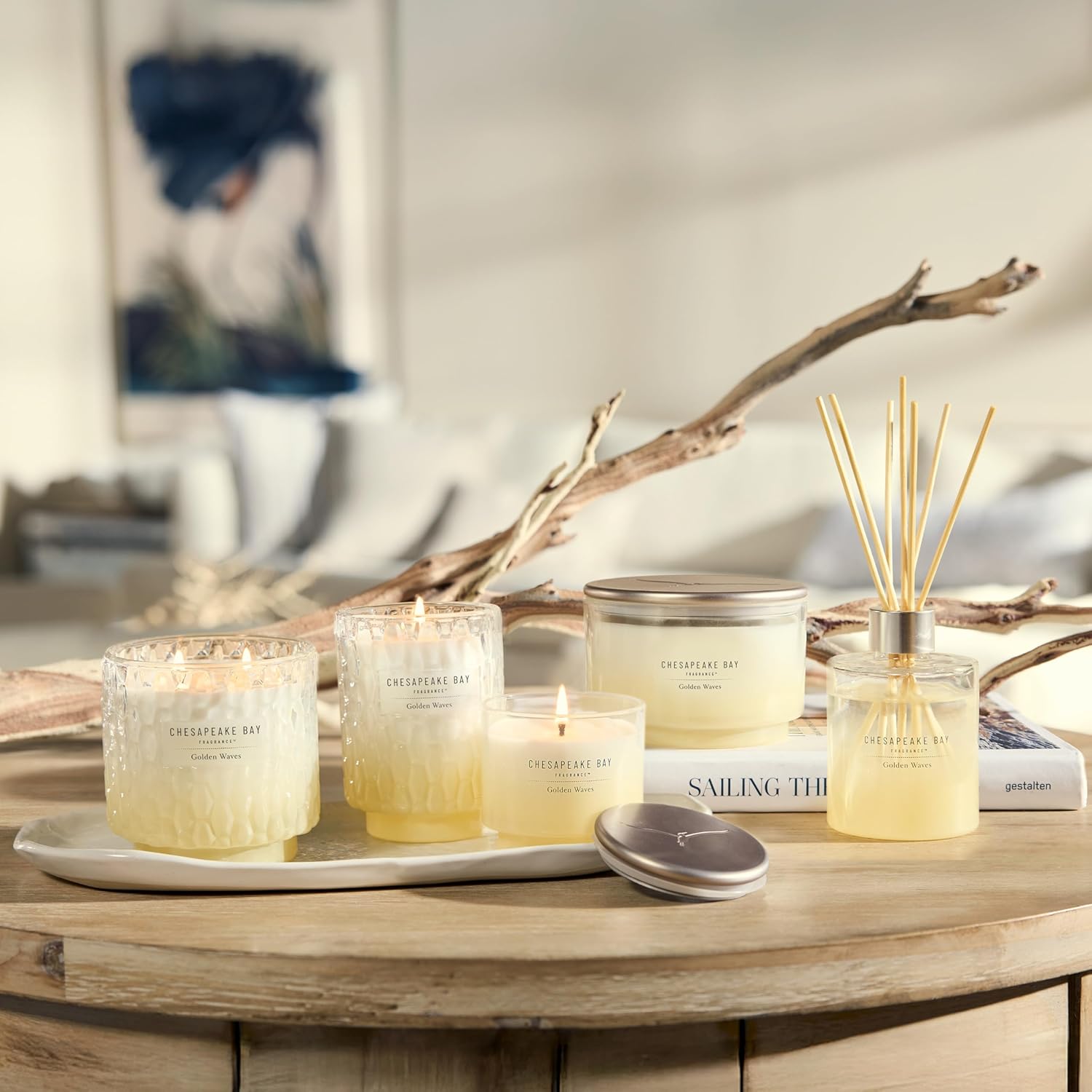 145oz Golden Waves Scented Candle Mood Evoking Fragrance Sea Glass Inspired Jar Premium Soy Blend Wax with Essential Oils Coastal Fragrance for Home Décor or Gifting