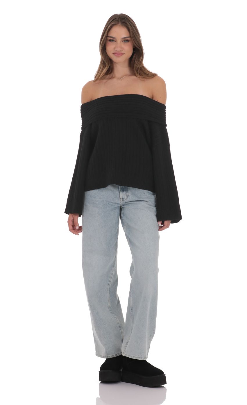 Oversized Knit Off Shoulder Jumper in Black