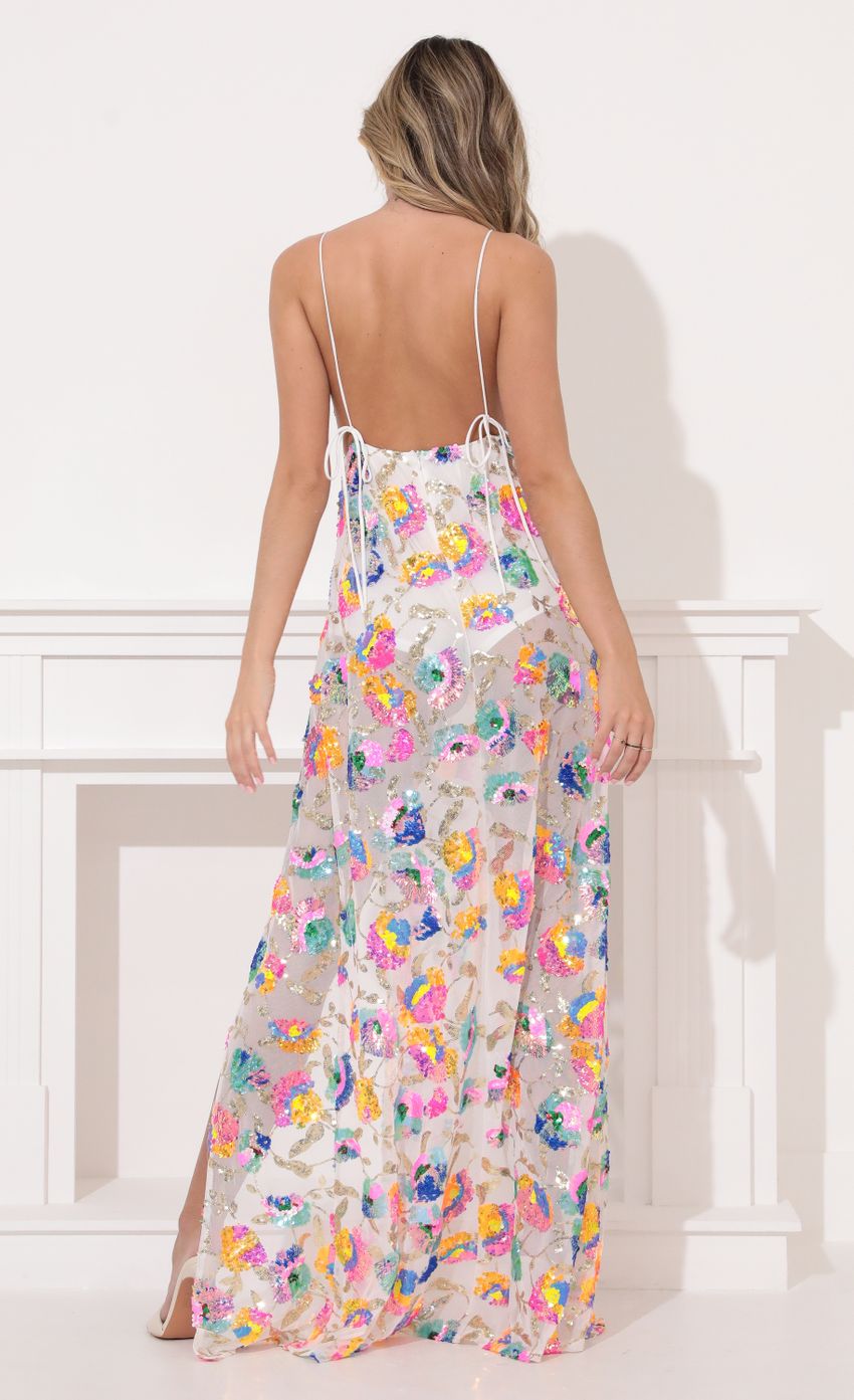 Sequin Maxi Dress in White Multicolor