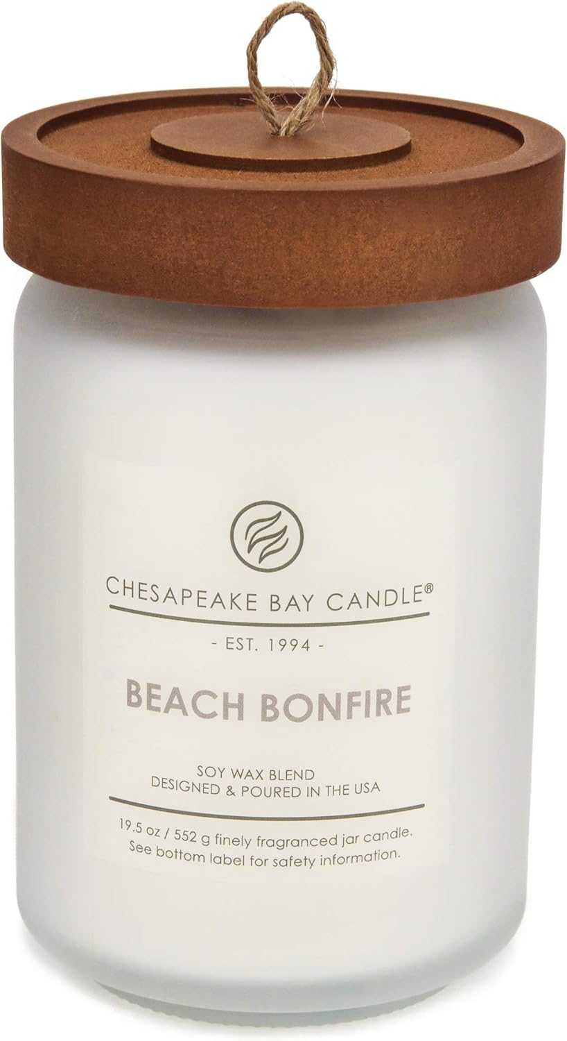 Candle PT40715 Scented Candle Beach Bonfire Cedarwood Oak Moss Large Jar White
