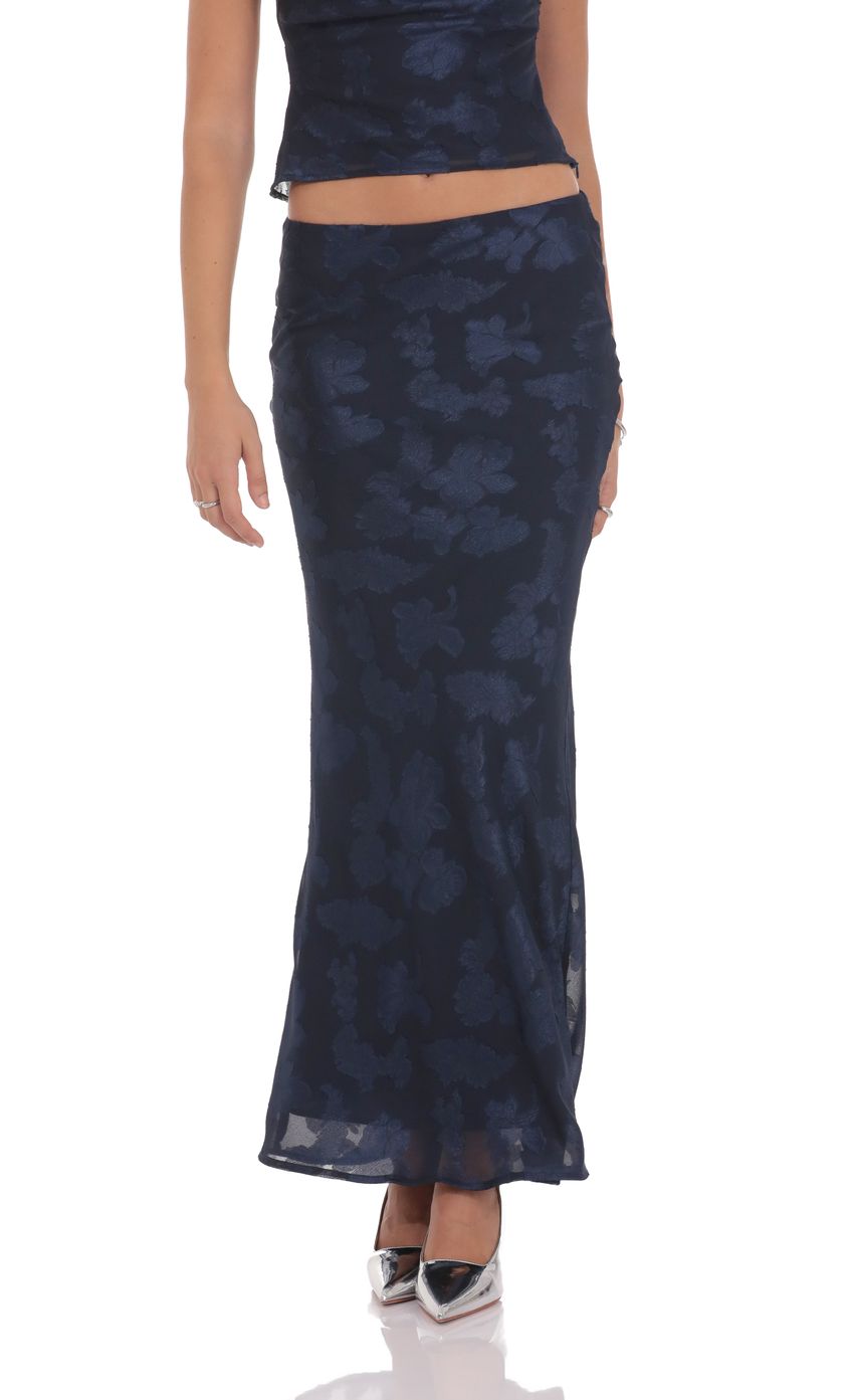 Burnout Floral Maxi Skirt in Navy