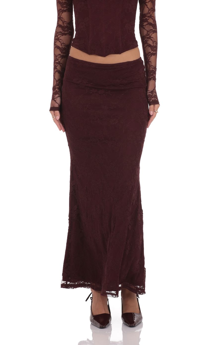 Lace Flare Maxi Skirt in Deep Wine