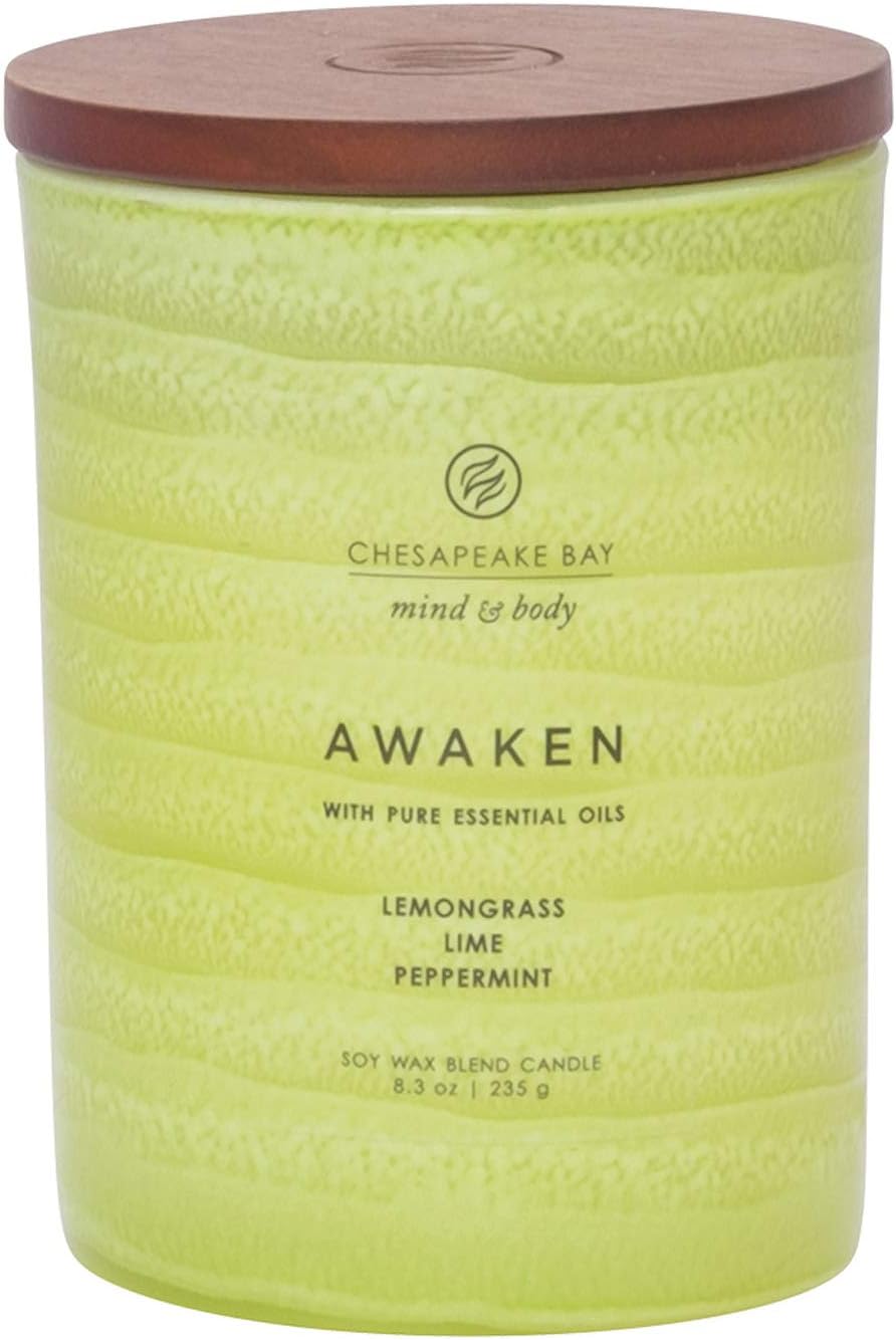 Candle Mind Body Serenity Scented Candle Awaken with Pure Essential Oils Lemongrass Lime Peppermint Medium
