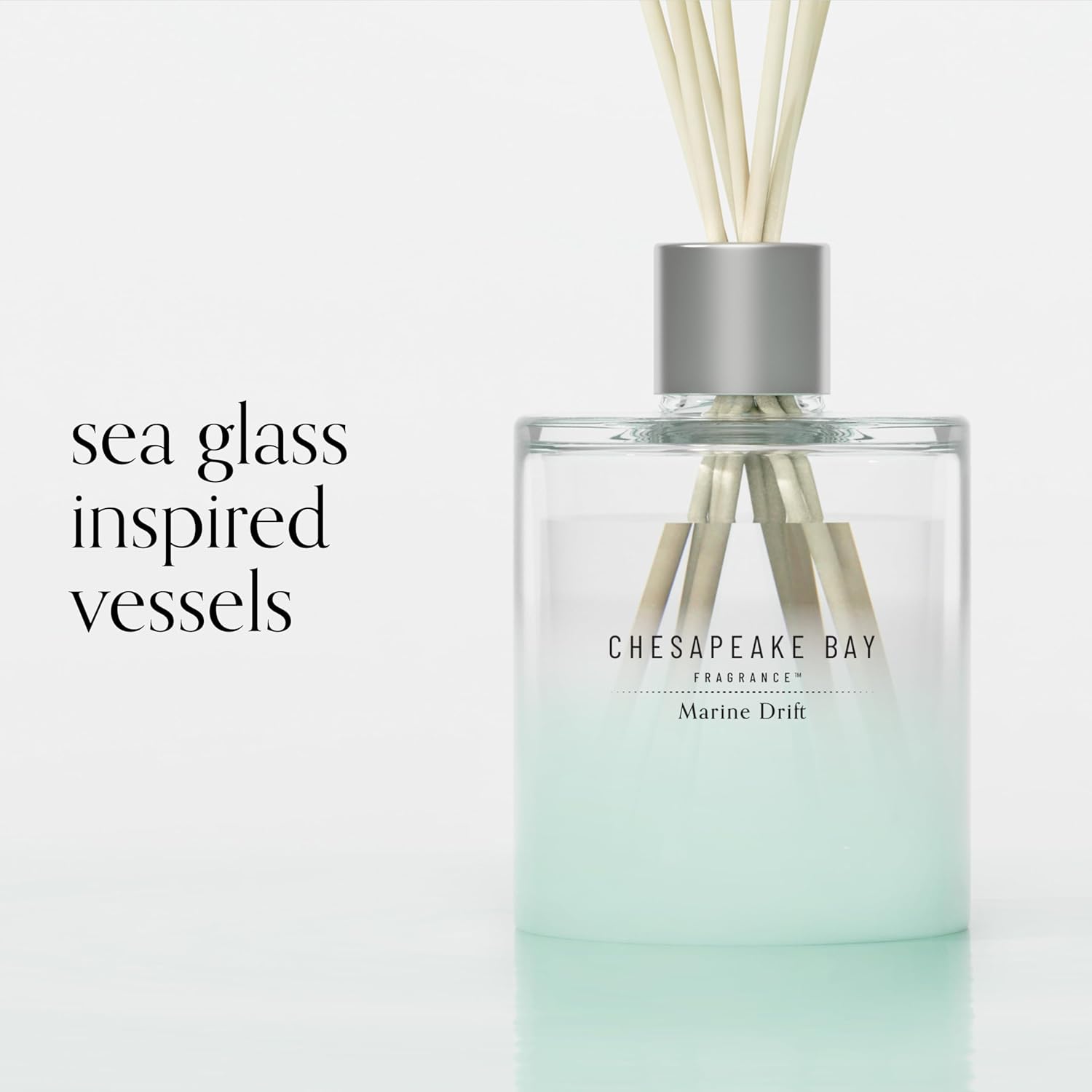 Mood Evoking Reed Diffuser Marine Drift Scent Sea Glass Inspired Jar Room Filling Fragrance Made with Essential Oils Coastal Fragrance for Home Décor or Gifting