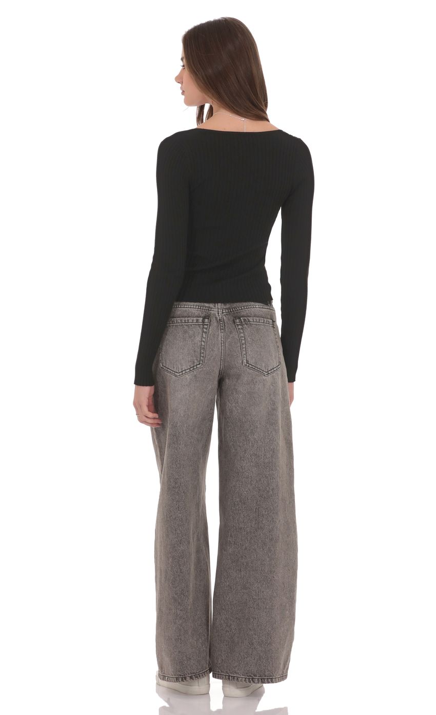 Ribbed Hook and Eye Cardigan in Black
