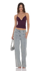 Mesh V Neck Top in Purple
