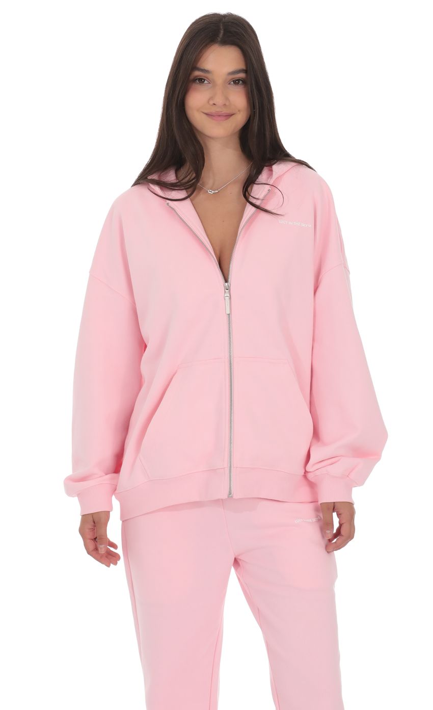 Oversize Zip Up Hoodie in Pink
