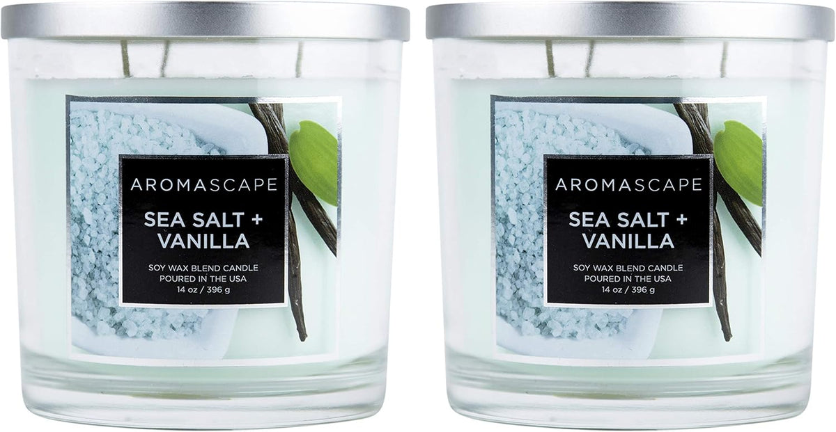 Aromascape 3 Wick Scented Jar Candle Sea Salt Vanilla 2 Pack