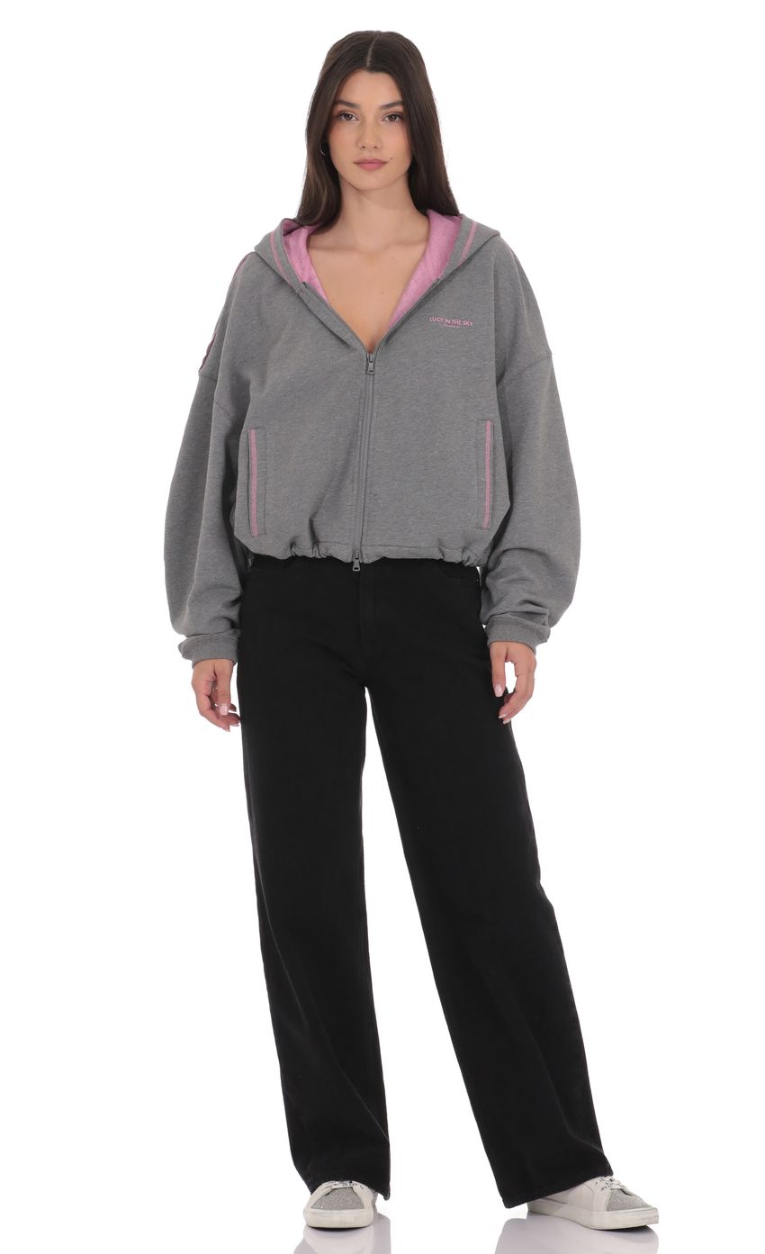 Two Toned Cropped Hoodie in Grey