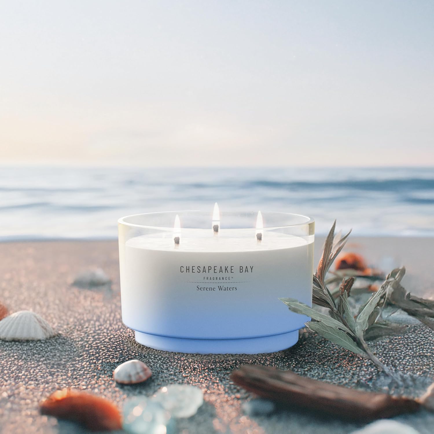 145oz Serene Waters Scented Candle Mood Evoking Fragrance Sea Glass Inspired Jar Premium Soy Blend Wax with Essential Oils Coastal Fragrance for Home Décor or Gifting