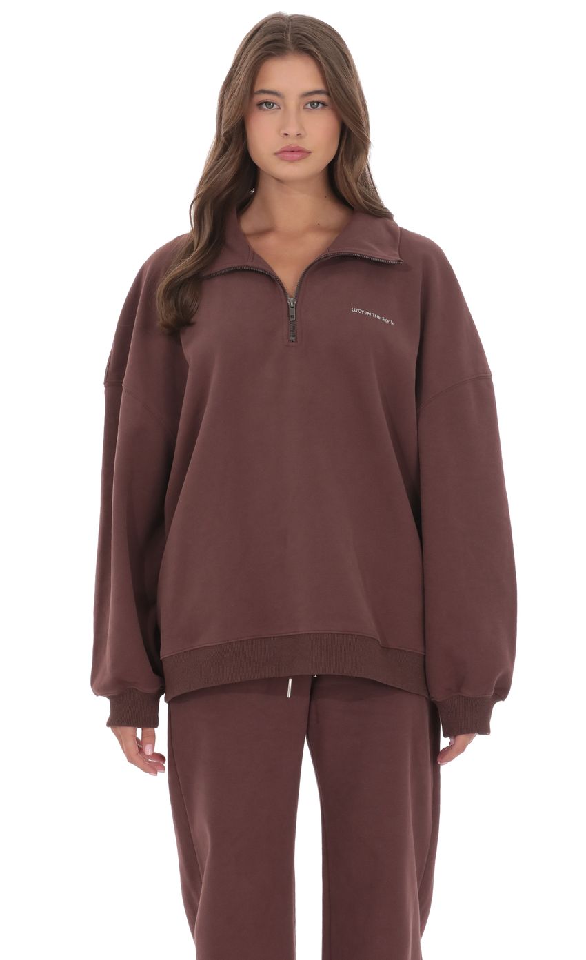Quarter Zip Up Jumper in Brown