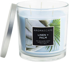 Aromascape PT41460 3 Wick Scented Jar Candle Linen Palm 14 Ounce