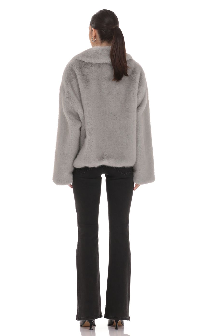 Zip Up Faux Fur Jacket in Grey
