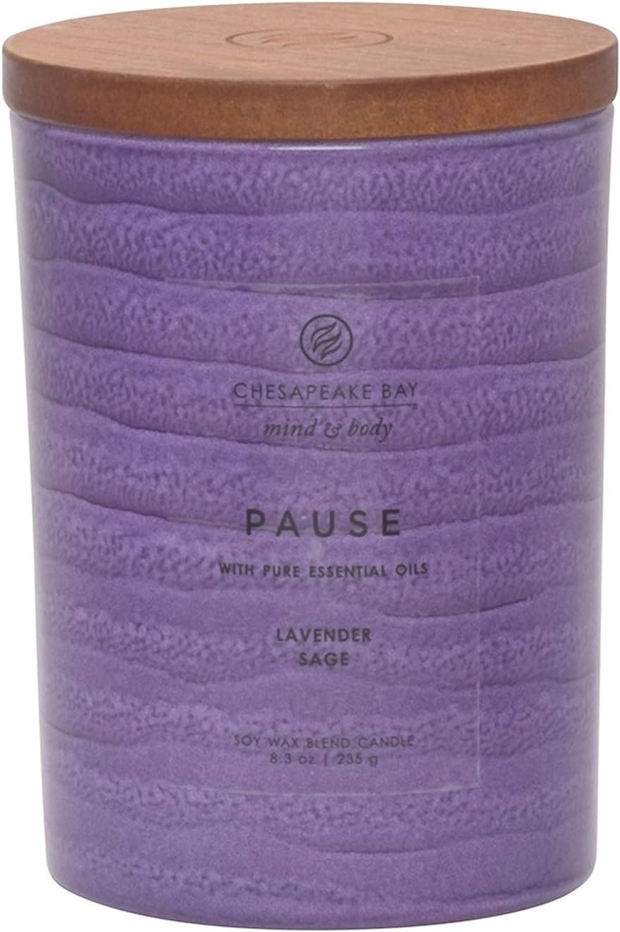 Candle Mind Body Serenity Scented Candle Pause with Pure Essential Oils Lavender and Sage Medium