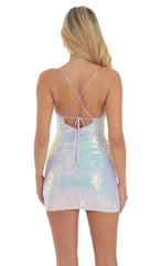 Iridescent Sequin Ruched Cross Back Dress in Lavender