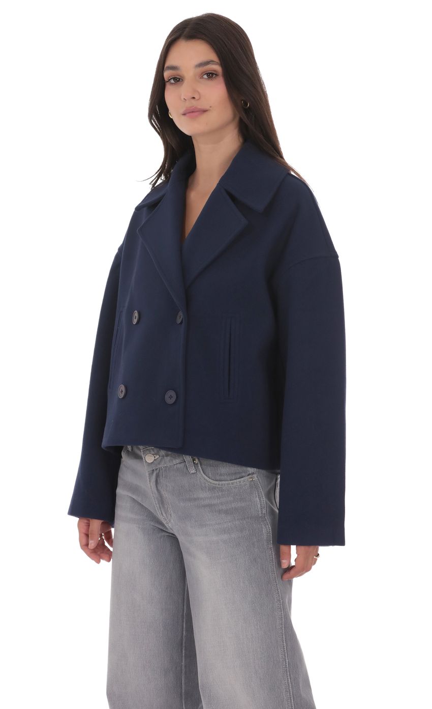 Double Breasted Short Trench in Navy