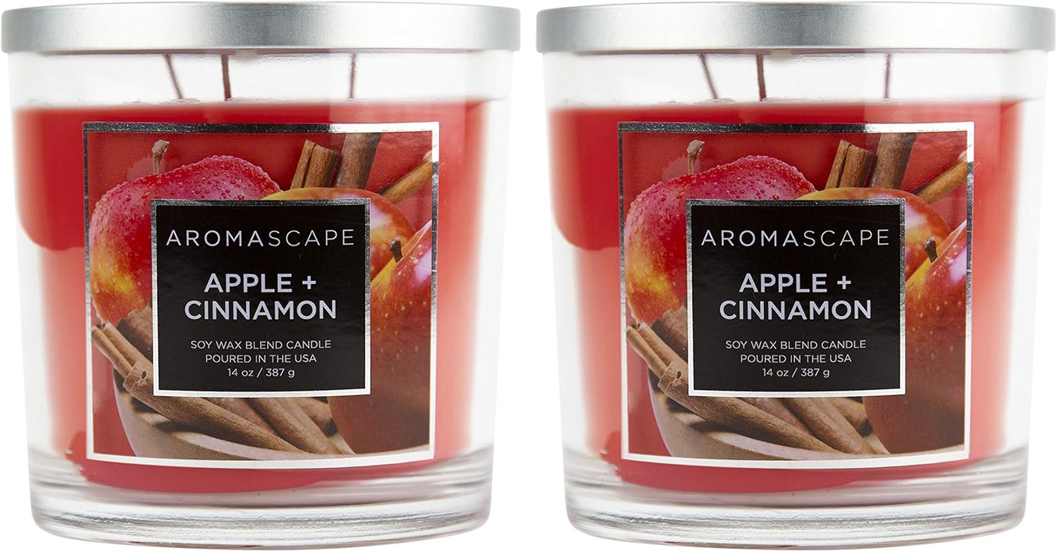 Aromascape 3 Wick Scented Jar Candle Apple Cinnamon 2 Pack