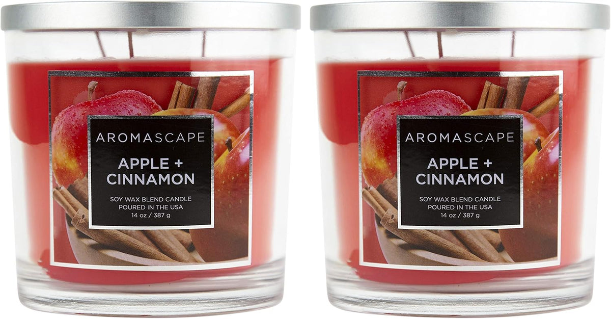Aromascape 3 Wick Scented Jar Candle Apple Cinnamon 2 Pack