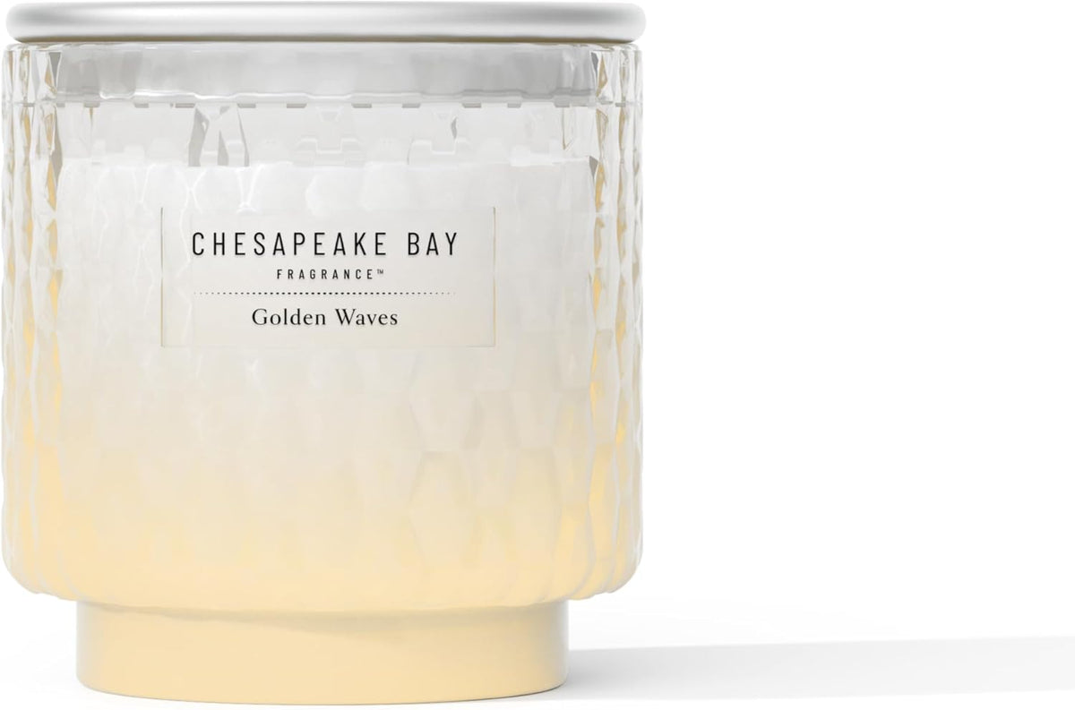 11oz Golden Waves Scented Candle Mood Evoking Fragrance Textured Sea Glass Inspired Jar Premium Soy Blend Wax with Essential Oils Coastal Fragrance for Home Décor or Gifting