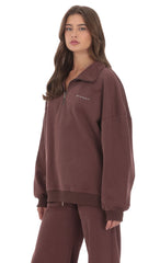Quarter Zip Up Jumper in Brown