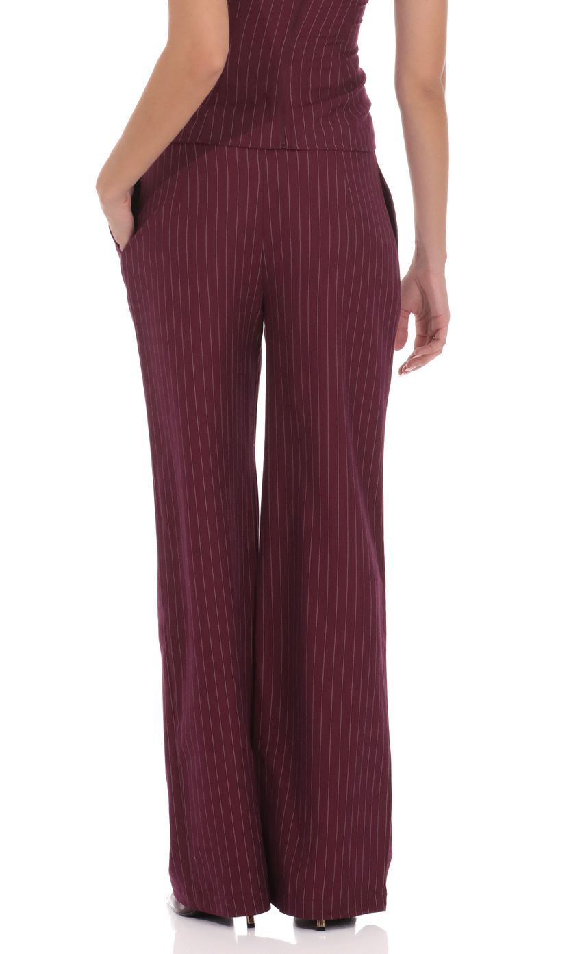 Pinstripe Wide Leg Linen Pants in Burgundy