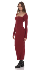 Cinch Tie Ribbed Maxi Dress in Burgundy