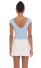 Short Sleeve V Neck Top in Blue