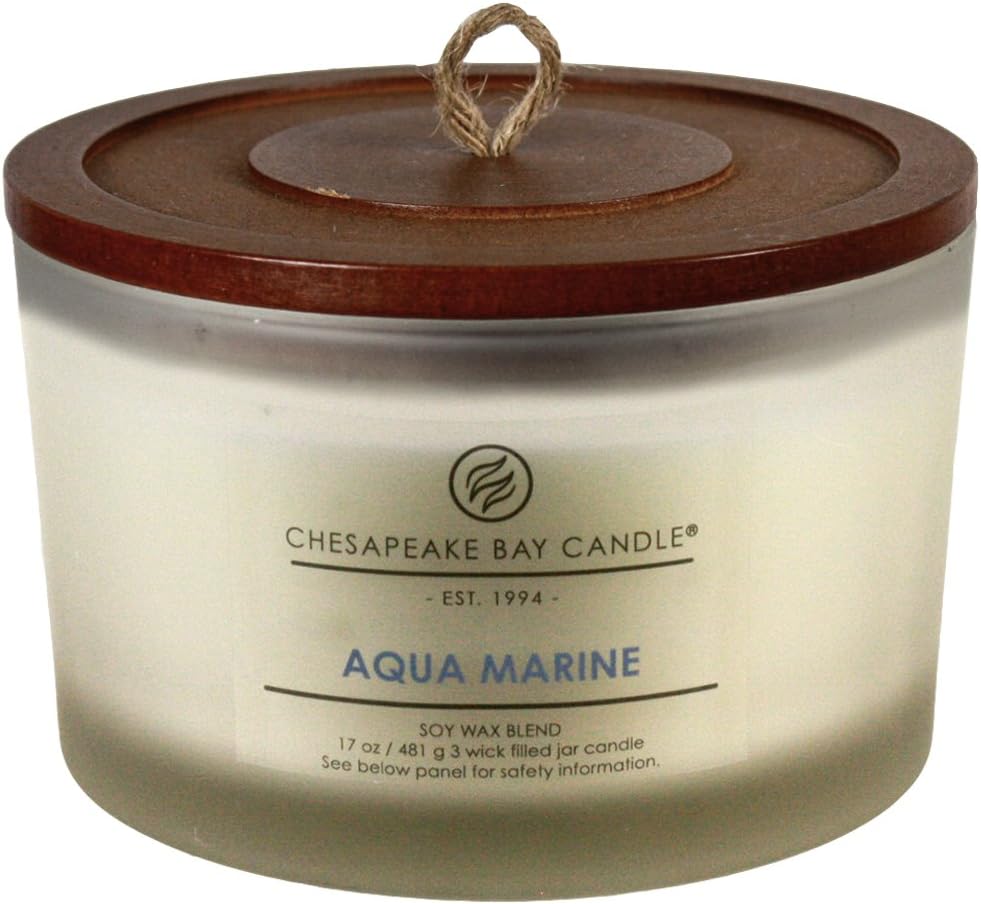 Candle PT18458 3 Wick Scented Candle Aqua Marine Waterlily Seagrass Coffee Table Jar Brown