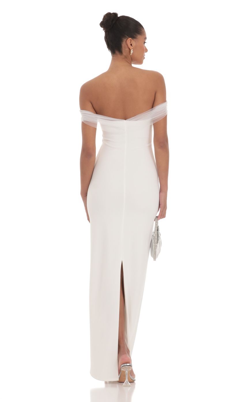 Tulle Off Shoulder Sleeve Maxi Dress in White