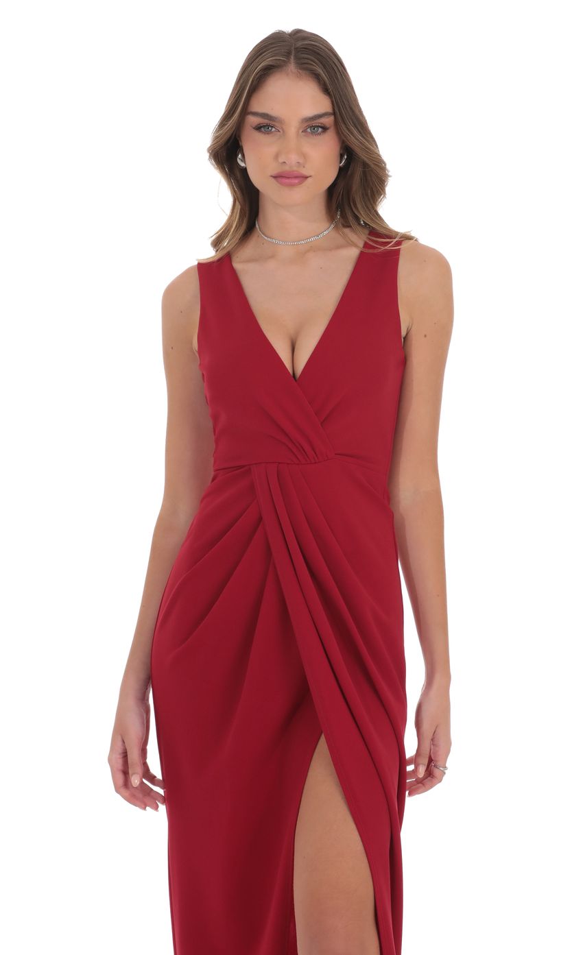 V Neck Slit Maxi Dress in Red