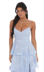 Floral Ruffle A line Maxi Dress in Sky Blue