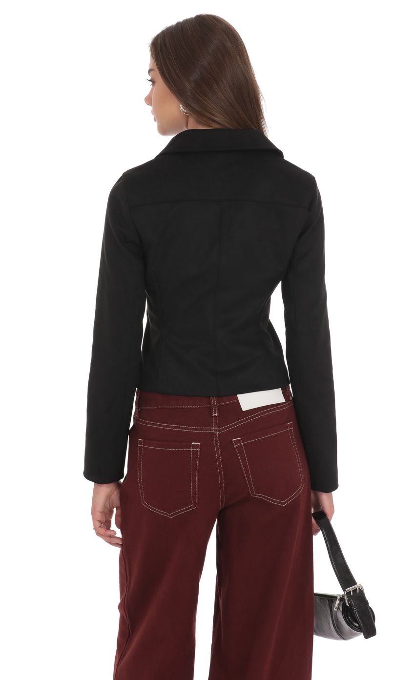 Suede Zip Up Jacket in Black