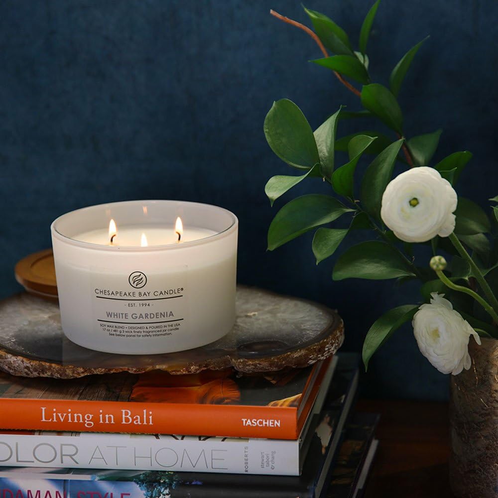 Candle PT18459 3 Wick Scented Candle White Gardenia Coffee Table Jar
