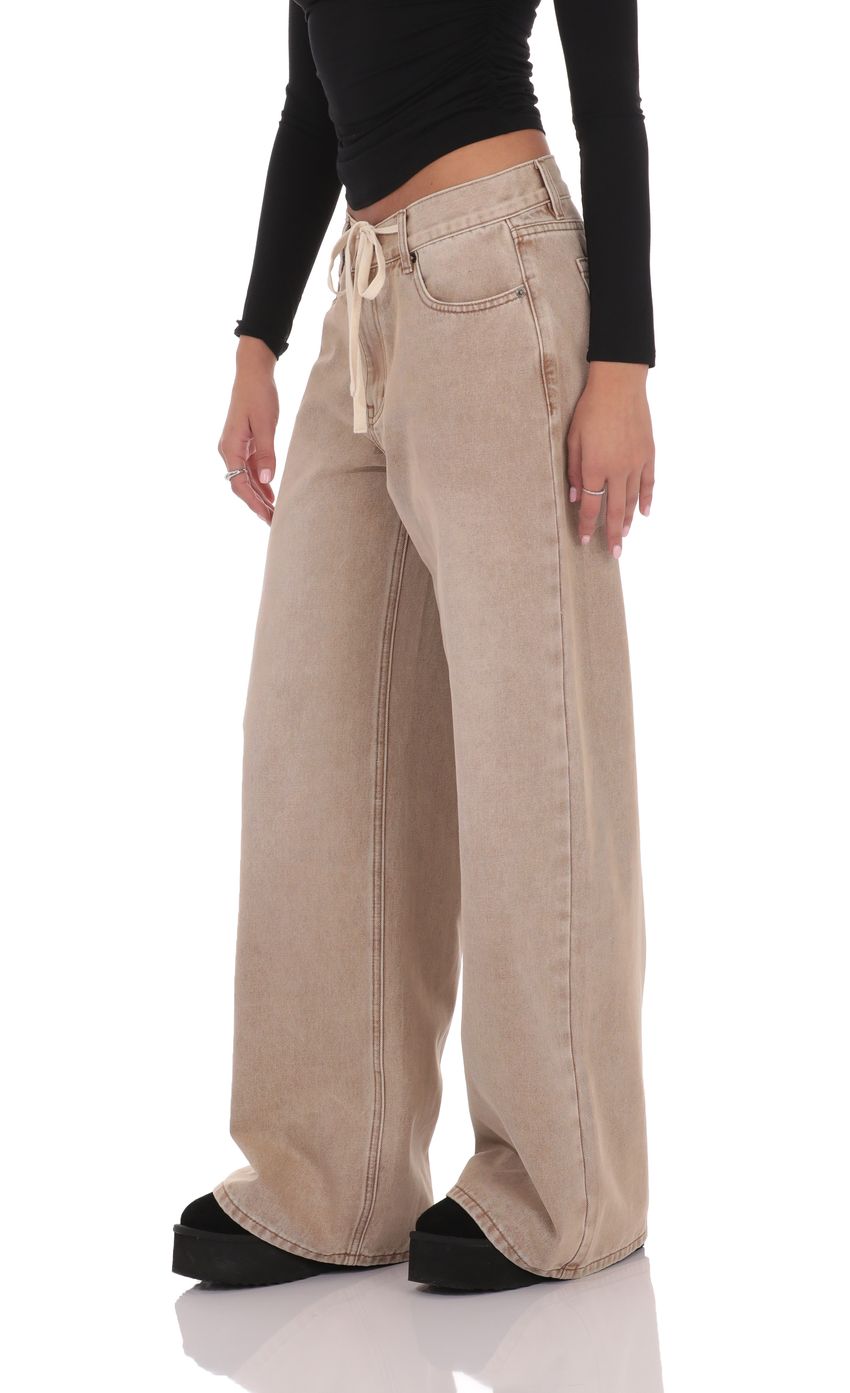 Drawstring Wide Leg Jeans in Camel