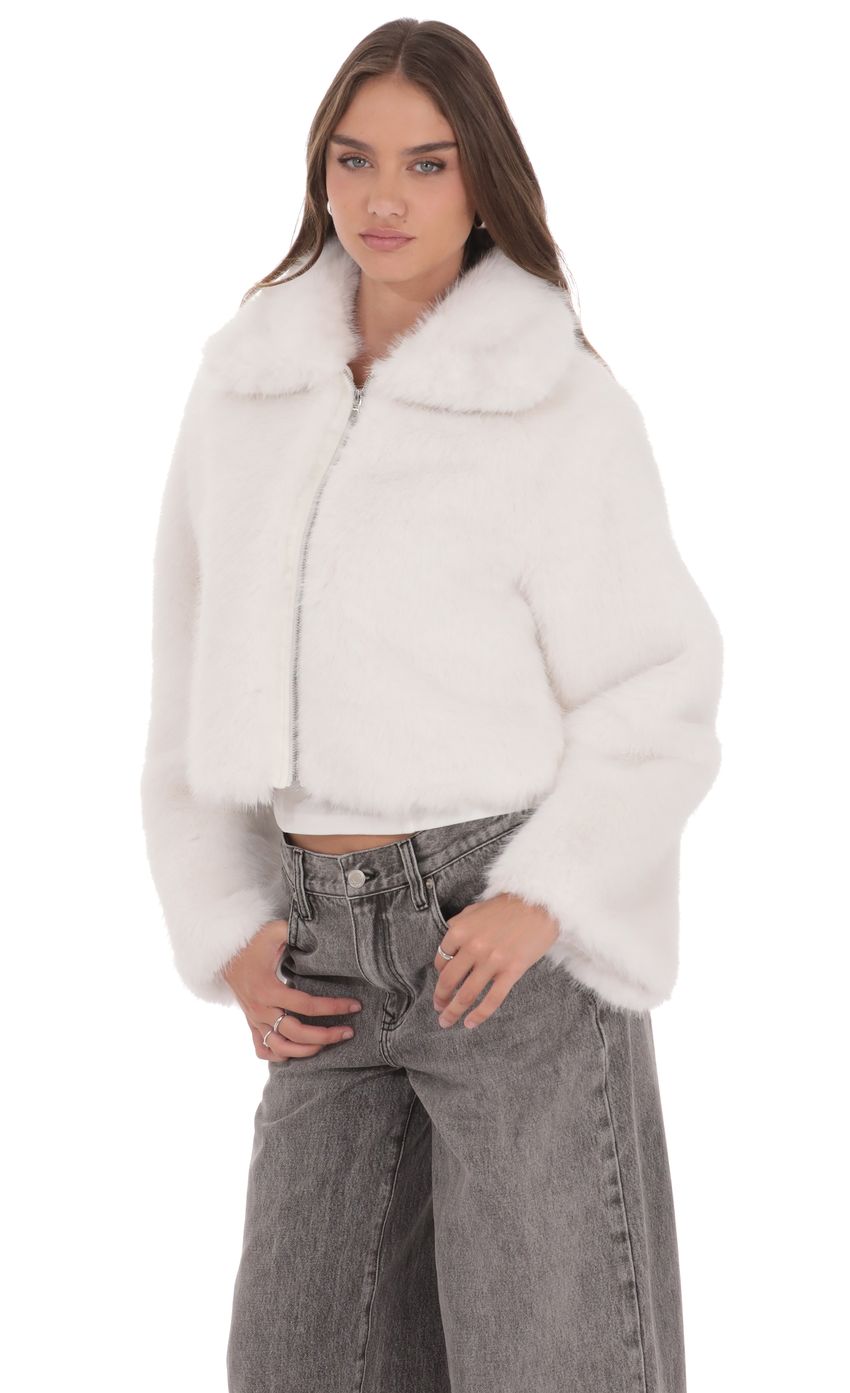 Faux Fur Cropped Jacket in White