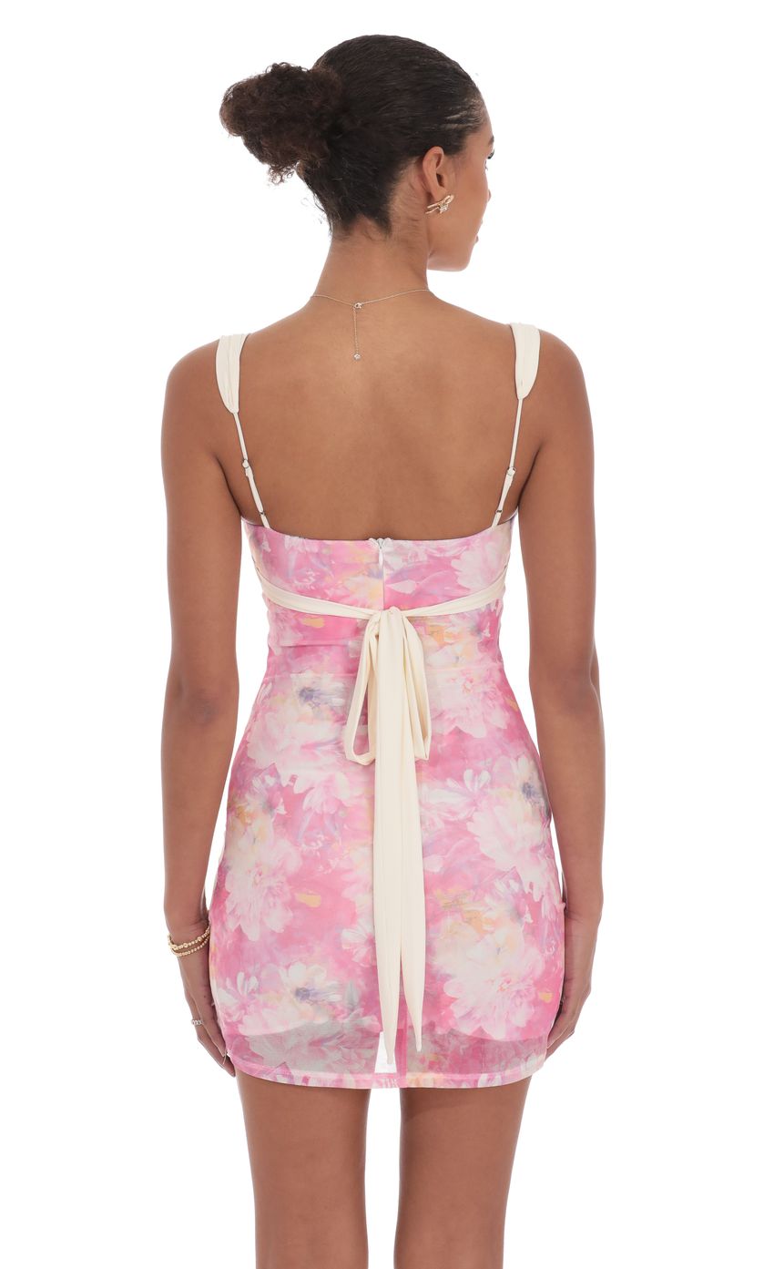 Two Tone Floral Mesh Bodycon Dress in Pink