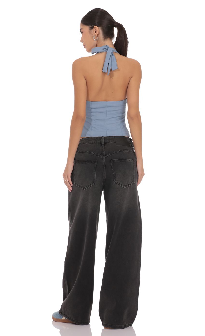 Front Tie Halter Top in Denim Blue
