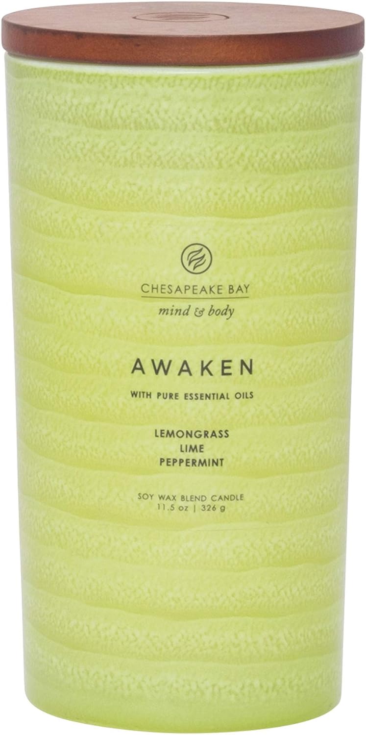 Candle Mind Body Serenity Scented Candle Awaken with Pure Essential Oils Lemongrass Lime Peppermint Large