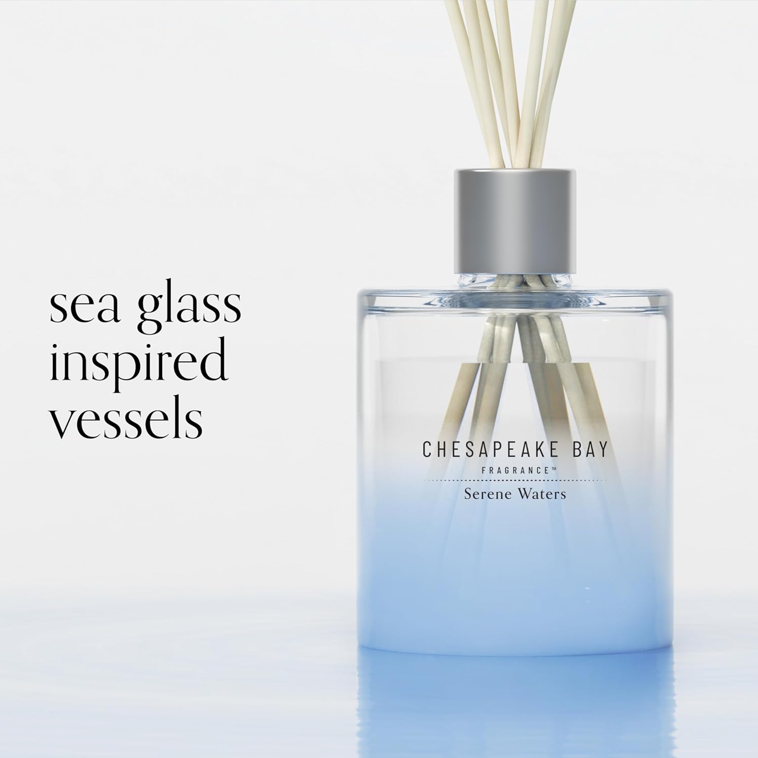 Reed Diffuser 57oz Serene Waters Scent Mood Evoking Sea Glass Inspired Jar Room Filling Fragrance Made with Essential Oils Coastal Fragrance for Home Décor or Gifting
