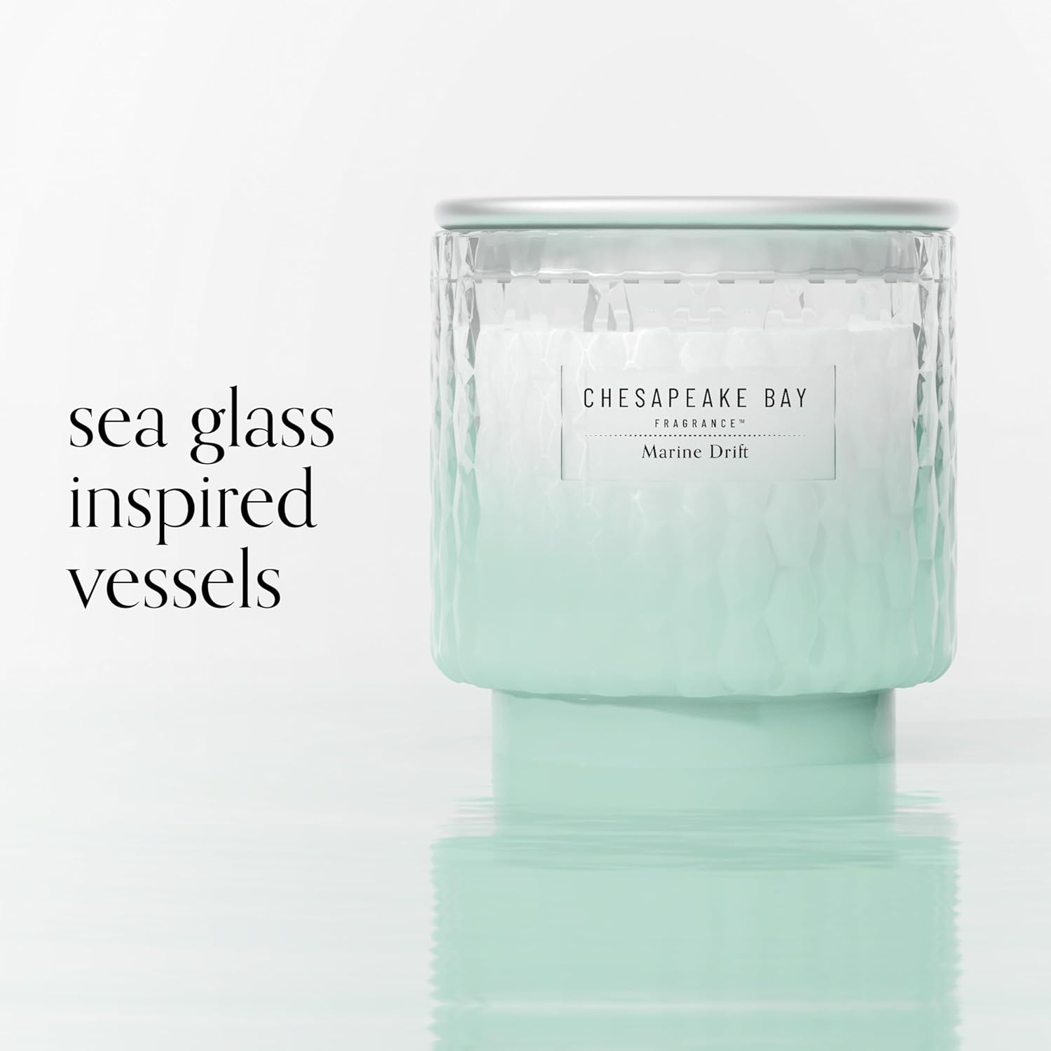 11oz Marine Drift Scented Candle Mood Evoking Fragrance Textured Sea Glass Inspired Jar Premium Soy Blend Wax with Essential Oils Coastal Fragrance for Home Décor or Gifting