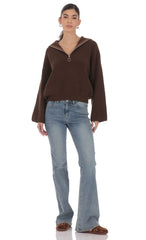 Knit Quarter Zip Jumper in Brown