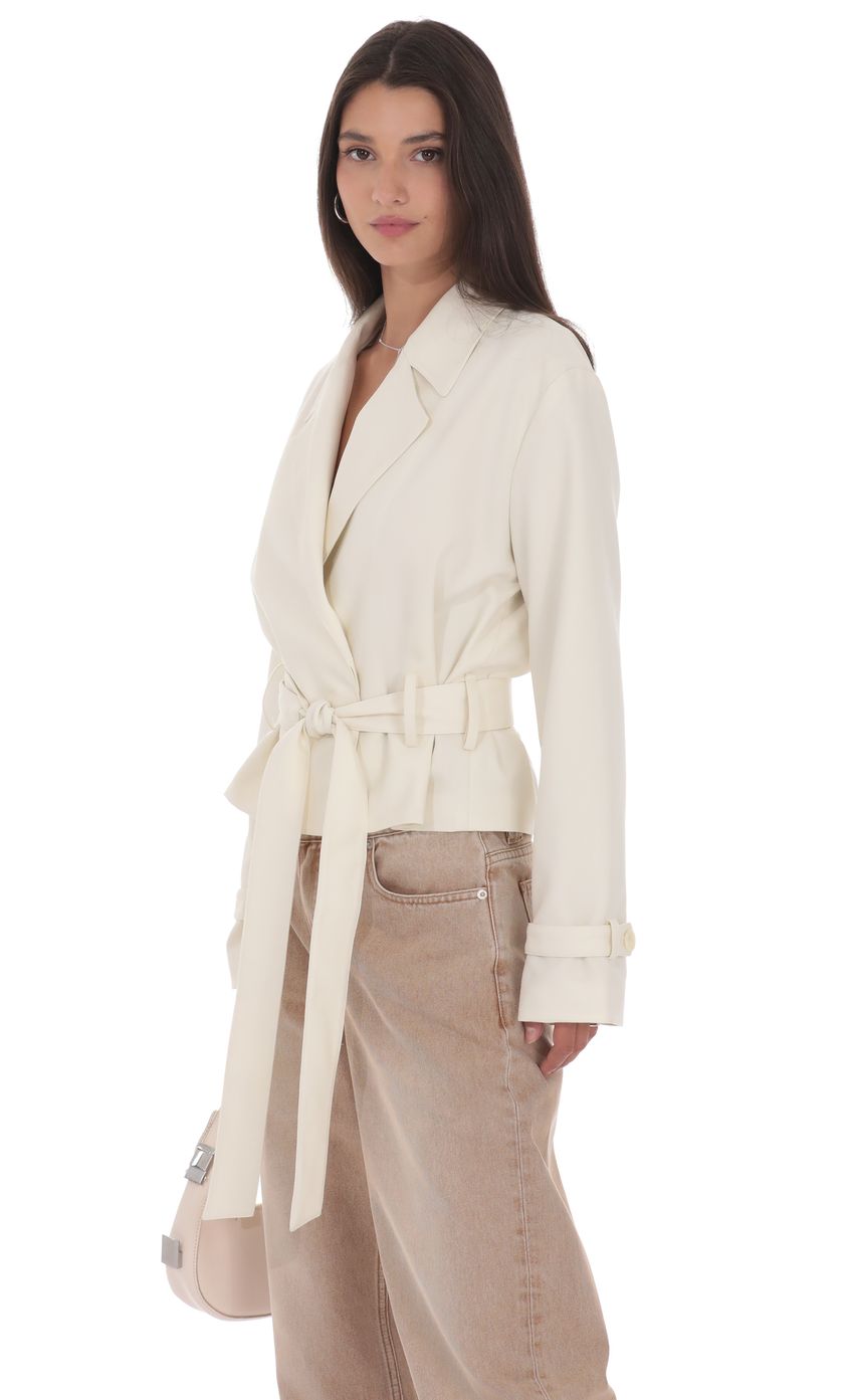 Belted Short Trench Coat in Ivory