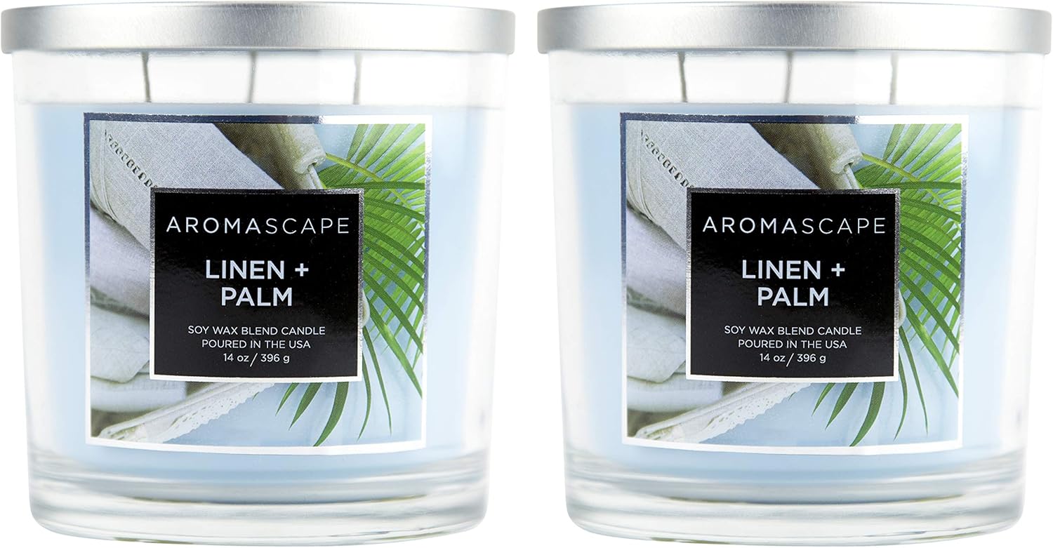 Aromascape 3 Wick Scented Jar Candle Linen Palm 2 Pack
