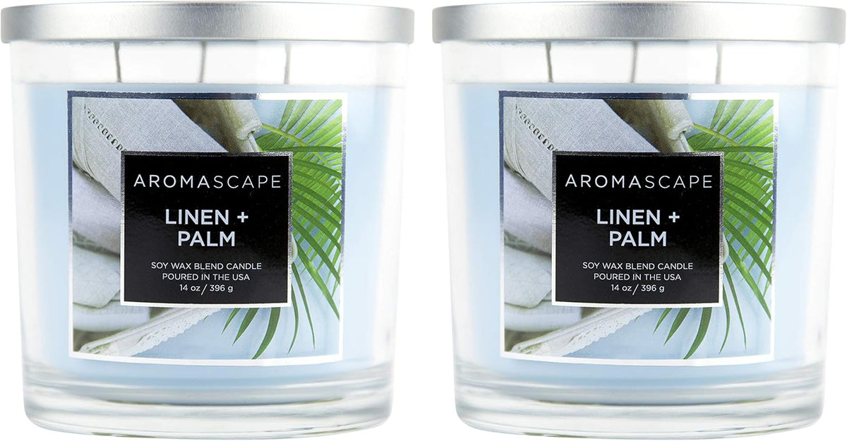 Aromascape 3 Wick Scented Jar Candle Linen Palm 2 Pack