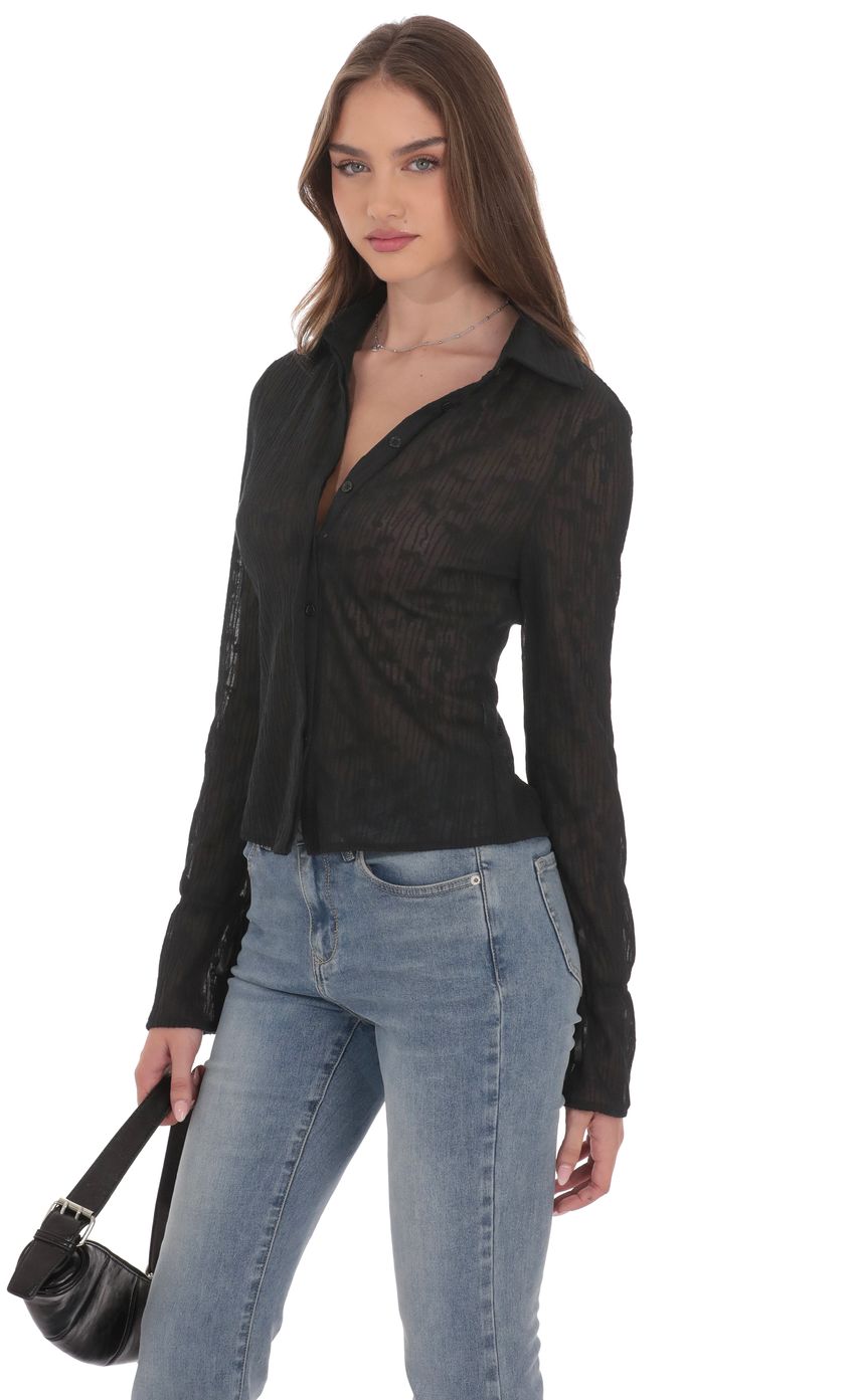 Sheer Mesh Button Up Top in Black