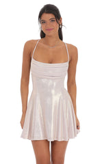 Metallic Draped A Line Dress in Rose Gold